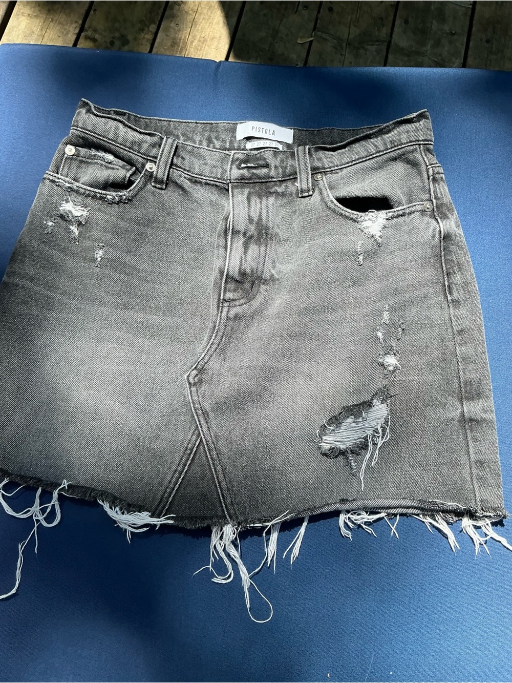 pistola Charcoal Distressed Denim Mini Skirt
